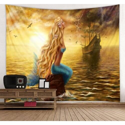 Cartoon oil painting mermaid tapestry scene decoration background wall decoration hanging cloth super large size optional