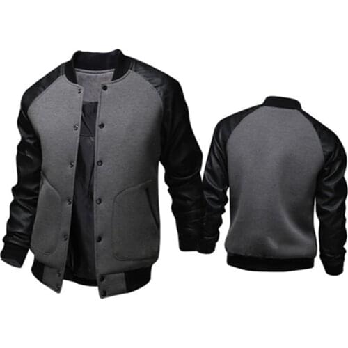 College Baseball Jacket Men Nice Fashion Spring Black Pu Leather Sleeve Bomber Jacket Mens Slim Fit Varsity Jacket Veste Homme