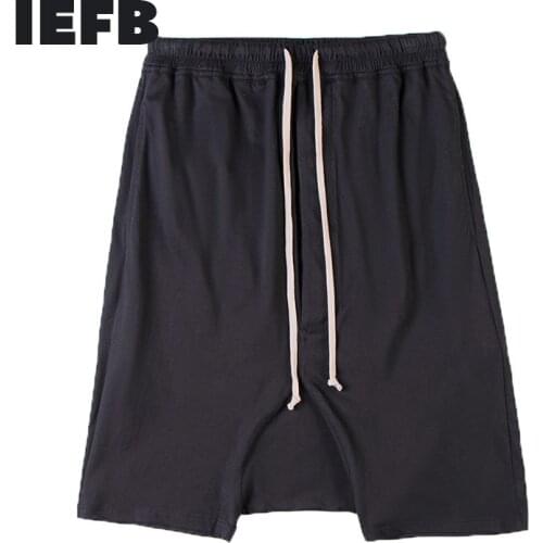 IEFB Mens 2021 Summer New Black Half Length Straight Elastic Harem Pockets Cotton Sport S-XL Size Cross Pants Casual Shorts
