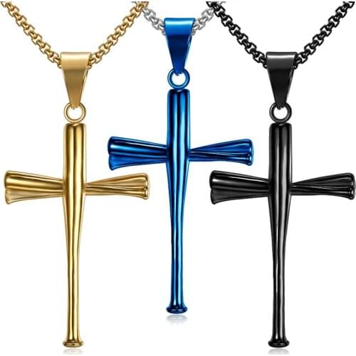 Megin D Hot Sale Casual Style Baseball Cross Stainless Steel Mens Necklaces for Men Father Friend Lover Fashion Desige Gift