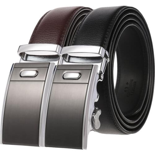 2021 Men Silver Alloy Automatic Buckle Black Belts Cummerbunds Cinturon Hombre Male Genuine Leather Strap Belt 140 150 160 170cm