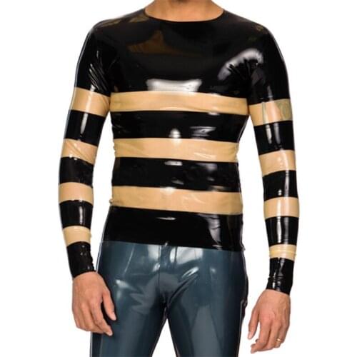 Cool O neck design mens long sleeve slim latex tops what is made of 100% natural latex and support color customization