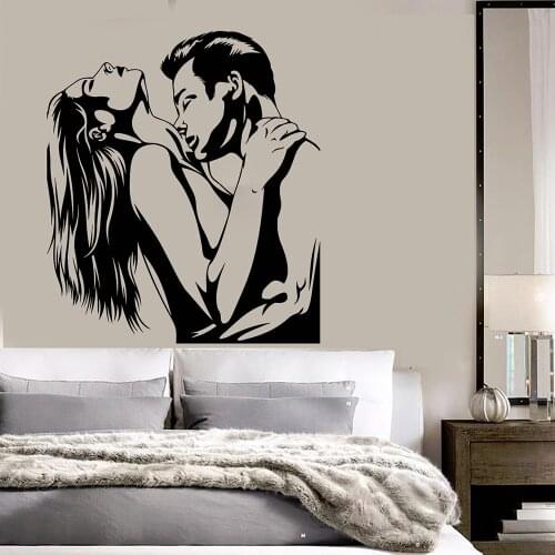 Loving Couple Love Romance Art Bedroom Wall Stickers for Master Bedroom Home Decoration Man Woman Embrace Silhouette Decals D672