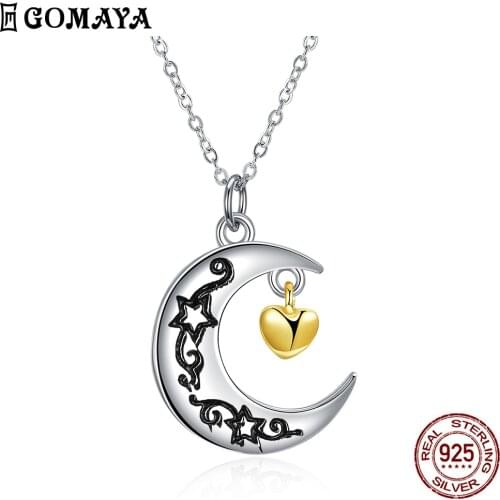 GOMAYA 925 Sterling Silver Choker Custom Lettering Necklaces For Women Personalized Customized Moon Heart Necklace Pendant 2020