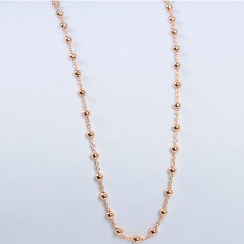 Woman 585 Rose Gold Color New Simple Classic All-Match Bead Necklace 1mm Width 50cm Length
