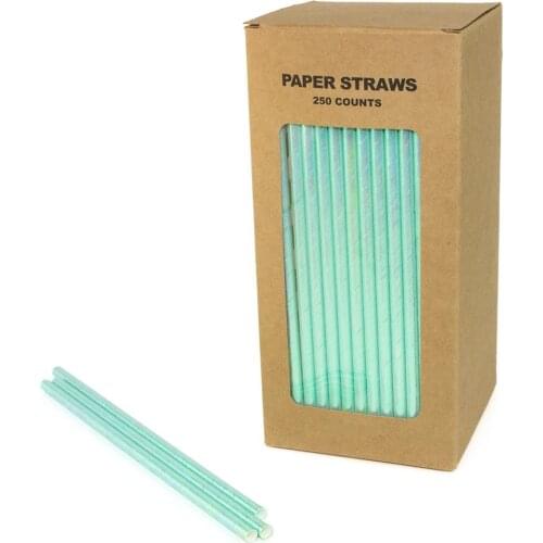 Drinking Straws For Pearl Birthday Party Wedding Baby Shower,Aqua Blue Plain Foil Mint Iridescent Paper Straws 250 Counts Box