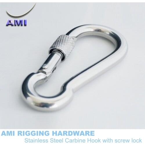 Spring Hook With Safety Screw Nut Stainless Steel 316 5mm*50mm Snap Lock Carbine Carabiner Clip Rigging Hardware