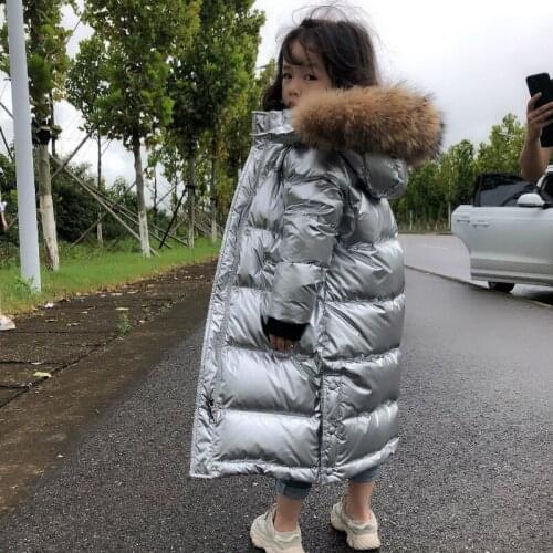 Girls Down Overcoat Baby Outdoor Warm Clothing Silvery Coats Windproof Children Winter Jackets Kid Winter Outerwear -30 Degrees