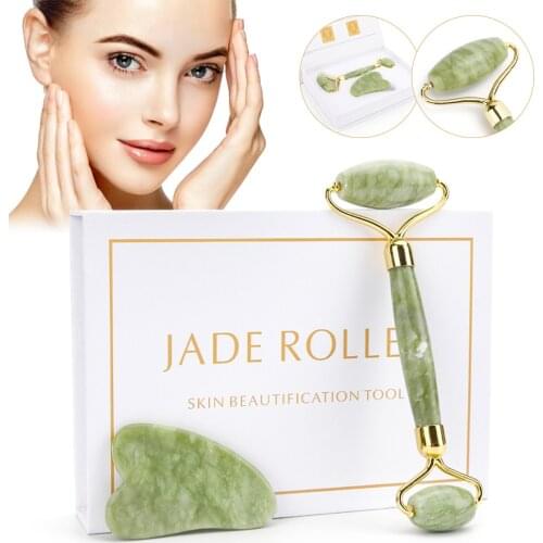 Facial Massage Natural XiuyuRoller Guasha Scraping Board Set Double Heads Jade Stone Face Lift Body Slim Neck Thin Lift Tools