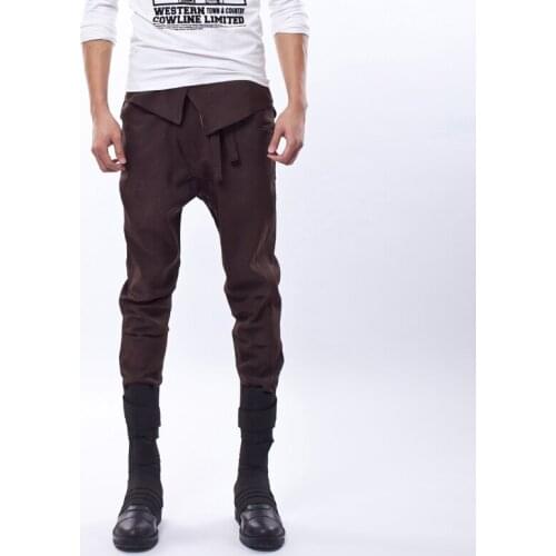 S--XXL! Mens fashion Belt decoration slim skinny pants male boot cut jeans casual trousers Haroun pants singer costumes