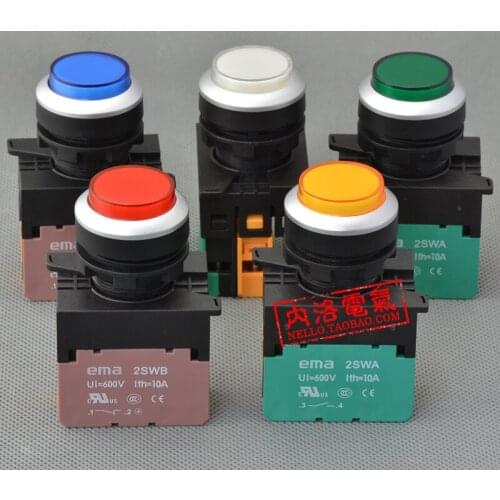 [SA]EMA 22mm illuminated pushbutton switch E2P2 * .M self-resetting DC6 / 12 / 24V 1NO or 1NC--10pcs/lot