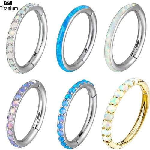 1PS New G23Titanium F136 Ear Nose Piercing Opal Stone Hight Segment Rings Open Small Septum Piercing Nose Earrings body jewelry