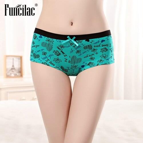 FUNCILAC Sexy Panties for Women Cotton Boyshort Female Underwear Lingerie Low Waist Lady Short pants Letter Print Boxer 1 piece