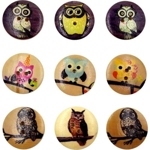 Pack of 25 30mm Wood Button Owl Pattern Round DIY Wooden Buttons Sewing Craft Scrapbooking