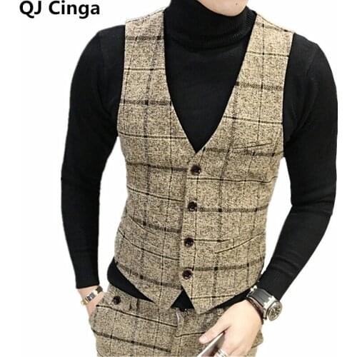 Yellow Striped Checked Vest and Trousers Men 2 Piece Set Wedding Party Slim Men Sleeveless Coat Vest Trousers Big Size S-4XL 5XL