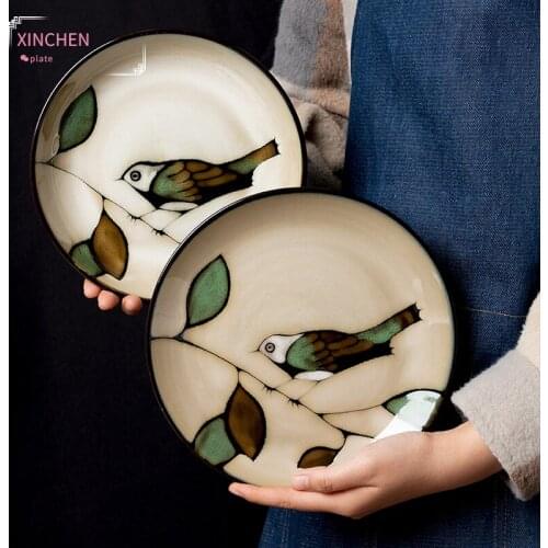 Vintage Handpainted Bird Plates Underglaze Ceramic Dinner Serving Dishes Salad Rice Soup Bowls Kitchen Dinnerware Microwave Safe