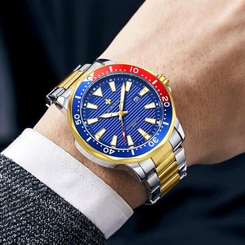 WWOOR 2021 New Luxury Gold Blue Fashion Steel Watch Men Sport Quartz Luminous Waterproof Military Wristwatches Relogio Masculino