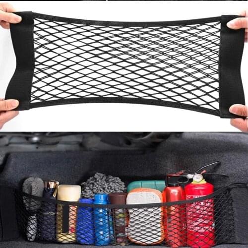 Car Trunk Storage Bag Nylon Mesh Nets Auto Back Rear Trunk Auto Organizer Magic Sticker Universal Storage Pocket Cage Seat Back