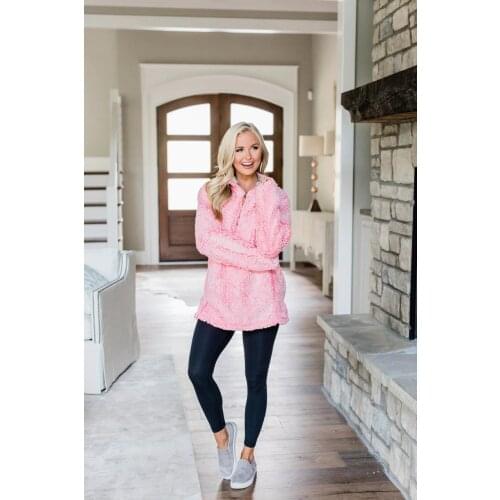 The New 2019 Women Autumn and winter Plush zipper solid color long sleeve top Casual Pockets Elegant High collar fashion