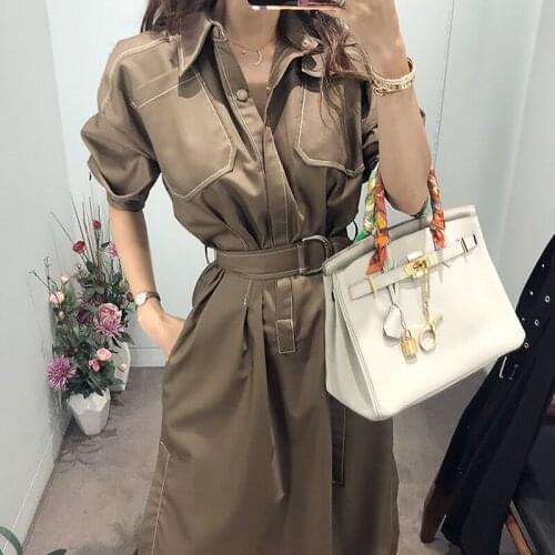 Beach Dress Zanzea Womens Autumn New Ol Temperament Fashion Shirt Collar Single-breasted Pocket Waist Split Long Dress Woman