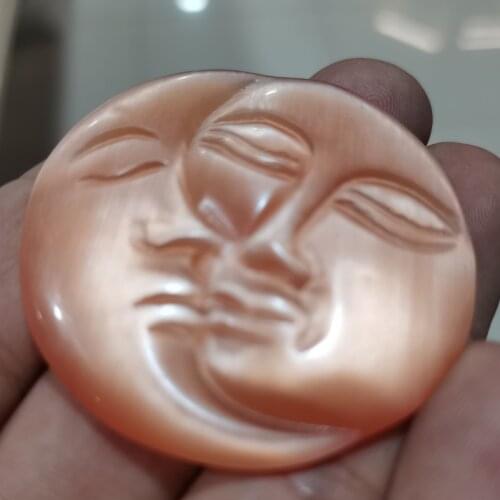1pcs Crystal Carving Heart Beautiful Colorful Cats Eye Stone the moon shape Stone Palm Healing Love Fertility Gemstone