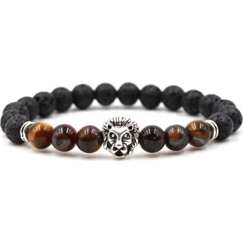 16 Styles DIY Essential Oil Perfume Diffuser 8MM Black Lava Stone Tigers Eye Beads Leopard Lion Head Bracelet Yoga Jewelry