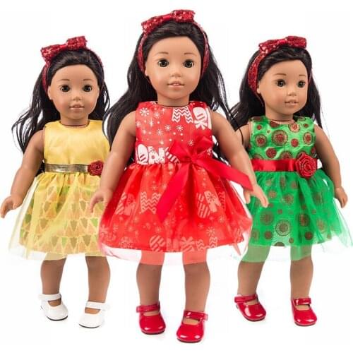 18 inch girls Doll Red Green Christmas new year dress doll oufits bebe born doll new year dress