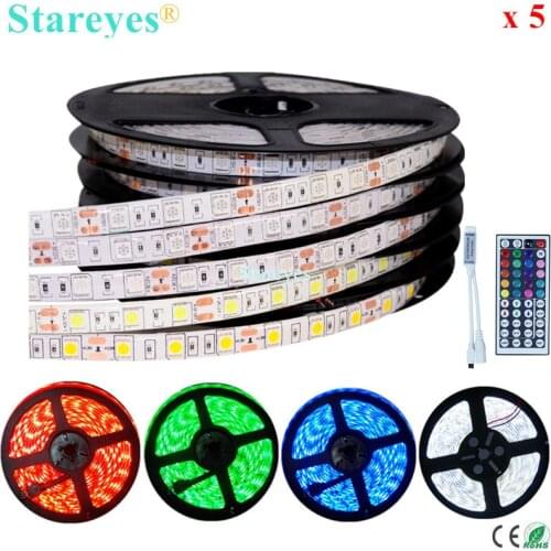 Free Shipping 5 pcs SMD 5050 60 LED / M RGB Strip 5M 300 LED DC12V IP65 Waterproof SMD flash light LED Strip Light lighting