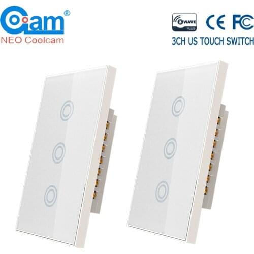 COOLCAM 2PSC/lot 3CH Z-wave Plus US 3 Gang Touch Switch Smart Remote Contro Light Switch Panel Home Automation ZWave US 908.4MHZ