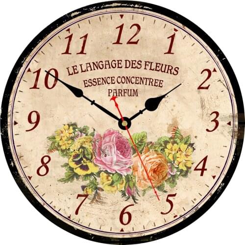 Decorative Flower Round Wall Clock Silent Non Ticking Home Kitchen Vintage Wooden Watches Clock Reloj De Pared Teen Room Decor