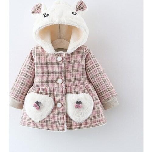 Childrens Clothing Girls Cotton Jacket Winter Baby Children Thickening Plus Velvet Plaid Cotton Clothing Baby Winter Clothing