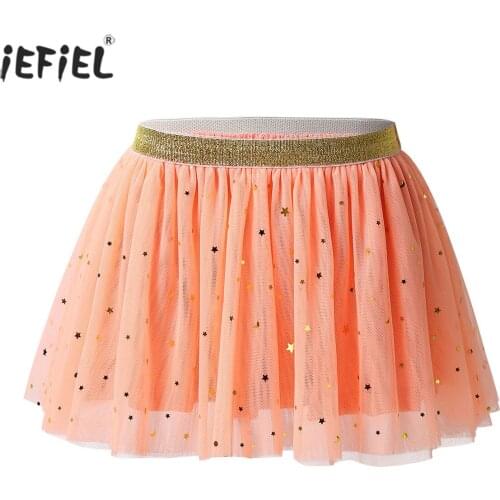 Kids Girls Tutu Skirt Sparkly Stars Sequins Ruffled Layered Mesh Party Dance Skirt Costume Kids Clothes Toddler Baby Girls Skirt