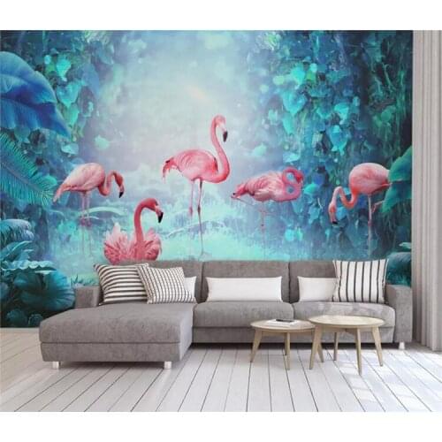 Custom mural wallpaper Nordic modern contracted tropical rainforest flamingo bedroom living room background wall decoration