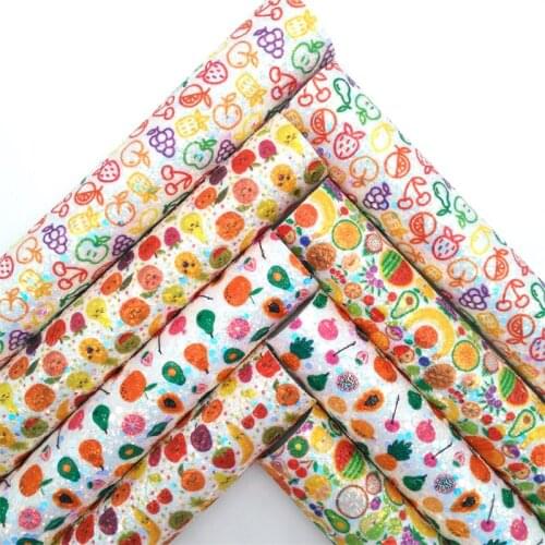 Glitterwishcome Summer Fruit Watermelon Lemon Chunky Glitter Faux Vinyl Fabric with Felt Backing Bows DIY 21X29CM GM2074B