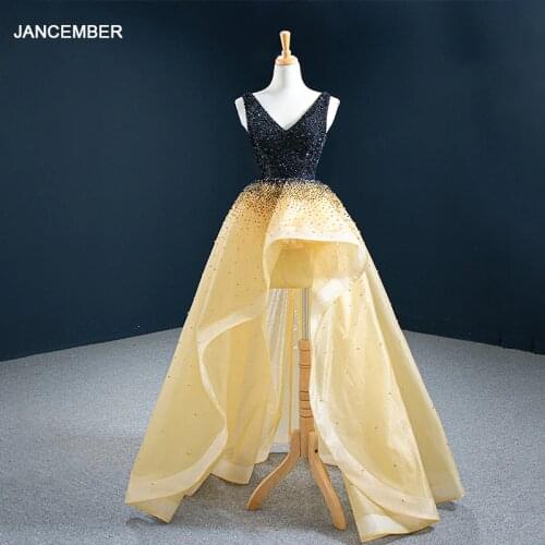 J67141 Beautiful Contrast Asymmetrical Evening Dress 2020 Beading Crystal Deep V-Neck Tank With Sleeveless