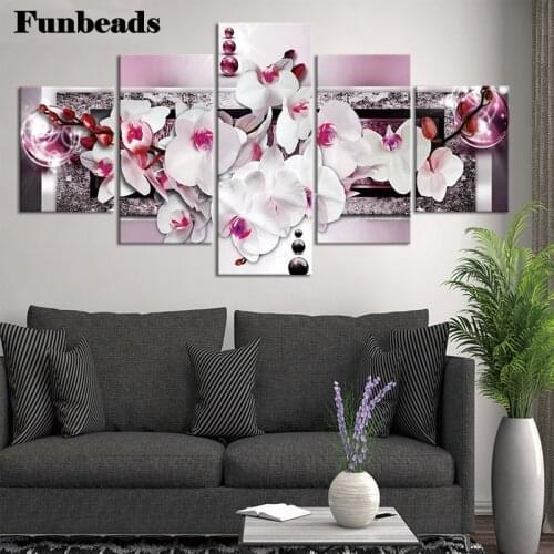 5 Pieces 5D DIY Diamond Painting White magnolia flower Full Square round Diamond Embroidery Beads Cross Stitch Home Decor FF387