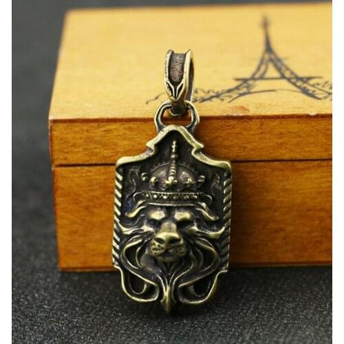 Collection Chinese Brass Carved Lion Head Halley Night Knight Exquisite Small Pendant Statue Gift