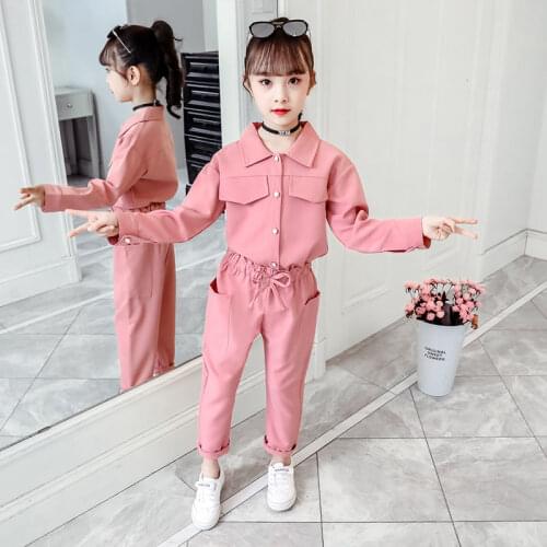 Teenager Girls Clothing Set Spring Autumn Solid Blouse Pants Suit School Girls Tracksuit Kids Clothes Set 3 4 6 8 10 12 13 Years