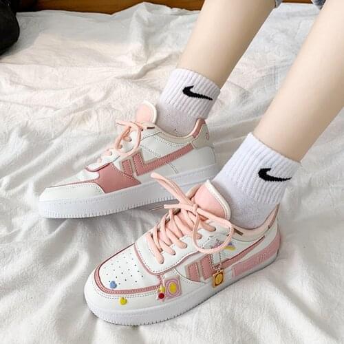 Fashion White Breathable Womens Sneakers Flat Platform Ladies Air Force Macarons Shoes De Mujer Zapatos Flexible Women Shoes