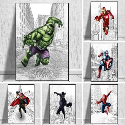 Marvel Avengers Cartoon Captain America Iron Man Hulk Canvas Paintings Poster and Print Wall Art Picture for Living Room Decor