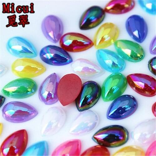 Micui 100PCS 6*10mm Drop Pear shaped Acrylic Rhinestones Flatback For Clothes Dress Decorations Jewelry Accessories MC586