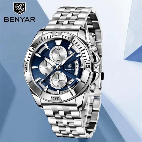 2021 New BENYAR Mens Quartz Watch Top Luxury Fashion Automatic Date Business Waterproof Hollow Calendar Watch Relogio Masculino