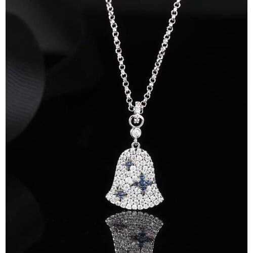 New European White Blue Brings Lucky Wind Chime Necklace Female New Fashion Unique Temperament Clavicle Chain Rhinestone Jewelry