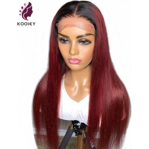 HD Invisible Transparent Ombre 99j Burgundy Red Straight Lace Front Human Hair Wigs Colored Brazilian 13x6x1 Lace Frontal Wigs
