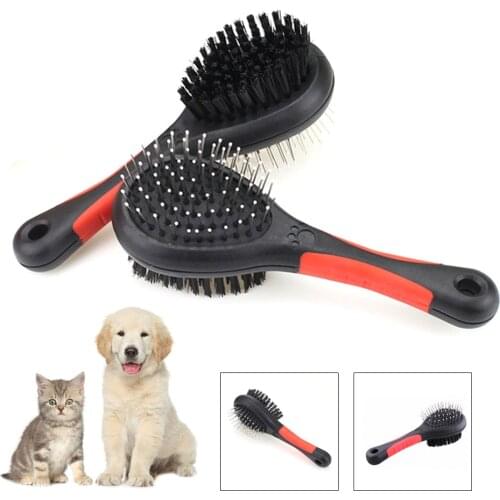 Pet Double Sided Bath Brush Dog Cat Hair Massage Handle Comb Dog Grooming Pet Hair Cleaning Pet Cat Dogs Comb New