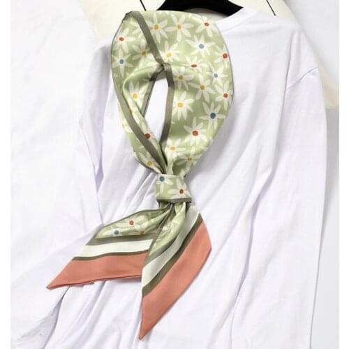 2021 Skinny Women Silk Scarf Summer New Flowers Print Neckerchief Ties Foulard Femme Luxury Long Hair Ribbon Headscarf Wraps