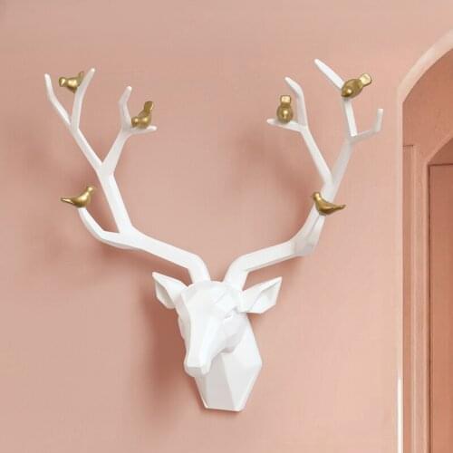 Resin Deer Head 3d Wall Decor Resin Statue Decoration Accessories Living Room Wall Statue Sculpture Mordern Art Animal Head