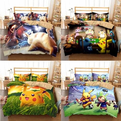 Pokemon Pikachu Quilt Two-piece and Three-piece Bed Suit European Size Australian Size Quilt Cover Bedding Set 3D Printing Quilt