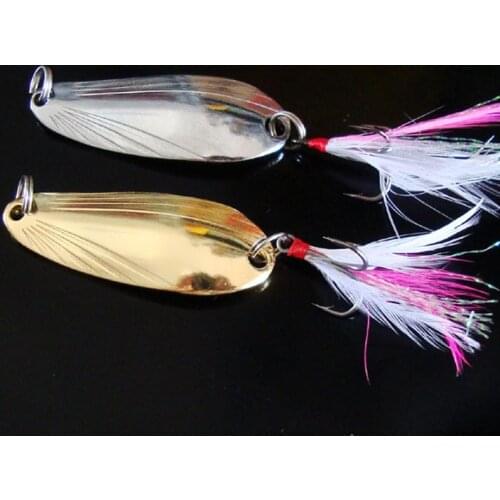 Fishing Spoon Lure 5g/8g/12g Water Wave Shell Spoons Treble Hook with Crystal Feather Hard Bait Lot 2 Pieces