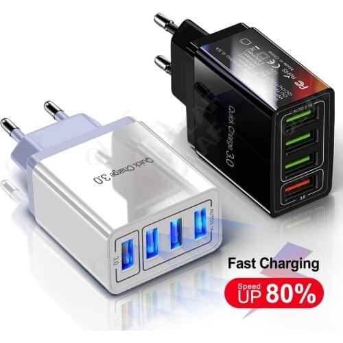 Quick Charge 3.0 4 Port USB Charger USB Fast Charger QC3.0 For Samsung S10 A50 Xiaomi Mi9 iPhone X 7 Wall Adapter
